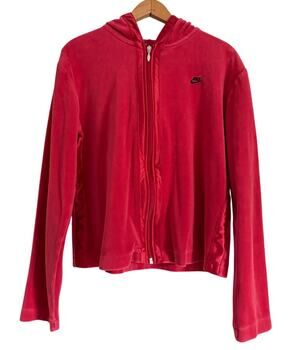 Vintage 90s Y2K Nike Velour Track Jacket Zip Up 2000s Hood Red Sporty Retro